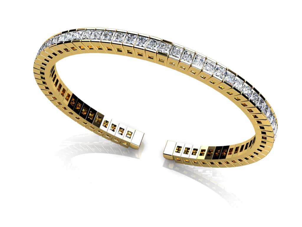 Princess Cut Flexible Diamond Bangle Bracelet In Yellow White Gold Or